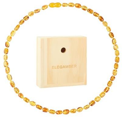 ELEGAMBER Baltic amber necklace for women Gift Set -100% Certified and Authentic Premium Quality Raw Baltic Amber-True amber stone bead. (18 inch,medium size cognac)