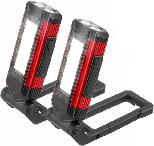 2 Stück Arbeitsleuchte LED Akku,Werkstattlampe,Taschenlampe mit Magnet,5 Beleuchtungsmodi,360° Drehbar Magnetlampe,IPX6 Wasserdicht,für Auto KFZ Camping Werkstatt Notfall