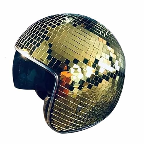 Genérico Casco Retro,Casco de Bola de Espejo con Brillo y Visera Retráctil | Accesorios para Disfraces de Fiestas Bodas Festivales Eventos