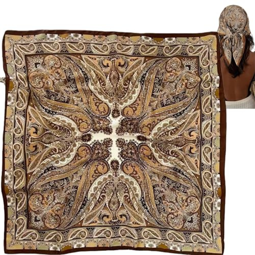 Neck Bandana with Vint/age Style,Silk Scarves for Outdoor,Head Sc/arf for Women,Bandanas for Silk Brown Head Sc/arf,Material Is Soft and Silky,Vint/age Fashionable Design,Multiple Wear Styles,Brown