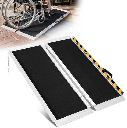ExploreHorizon 4FT Aluminum Folding Wheelchair Ramp - Heavy Duty 800 lbs Capacity, Portable Ramp for Cars, Stairs, Doorways, Scooters & Home Steps with Non-Slip Surface