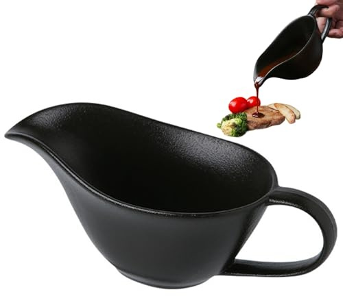 Gravy Boat 200ml Ceramics Gravy Pourer with Spout and Handle Sauce Cup Ideal for Home Hotel Restaurant Black