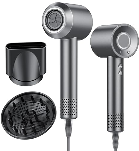 Sèche Cheveux Professionnel Portable 160 000 tr/min Seche Cheveux Ionique avec 5 Milliards d'Ions Négatifs 4 Températures & 3 Vitesses, Faible Bruit Diffuseur Magnétique et Buse Inclus