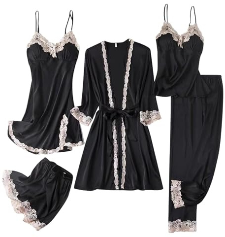 Générique Ensemble de Pyjama 5 pièces pour Allaitement avec Coussinets intégrés, Haut Sexy à imprimé Floral doré, Tenue légère de Maison en Tissu Doux, Confortable pour Maman après Accouchement