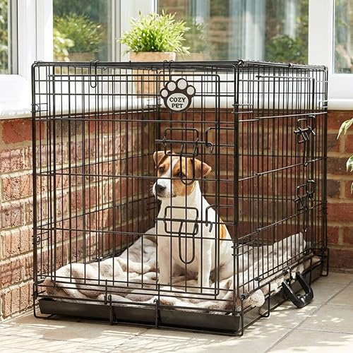Cozy Pet Dog Cage with Metal Tray 24 (61cm) Puppy Cage, Small Puppy Crate in Black Small Dog Crate 2 Lockable Doors Model DC24B