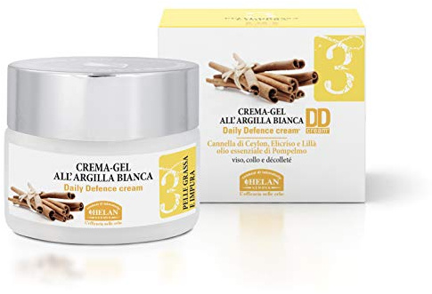 Helan, Linje Ansikte 3, Vit Lera Gel Cream, Fet Hud Kvinna Ansiktskräm, Flytande Och Lätt, Fri från Föroreningar med Kanelextrakt, Helichryrysum och Grapefruktolja, 50 ml