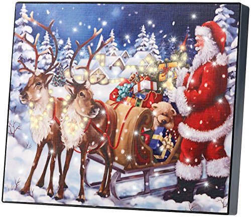 infactory LED Foto: LED-Bild Weihnachtsmann mit Rentierschlitten, 28 x 23 cm (Beleuchtete Weihnachtsbilder, Bilder mit Weihnachtsmotiven, Weihnachtsbeleuchtung)