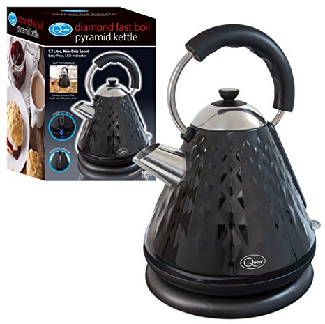 Quest 34560 Fast Boil Diamond Cut Pyramid Shape Cordless Kettle, 3000 W, 1.7 Litres, Black