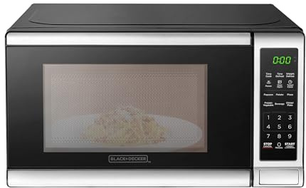BLACK+DECKER EM720CB7 Digital Microwave Oven with Turntable Push-Button Door, Child Safety Lock, 700W, Stainless Steel, 0.7 Cu.ft