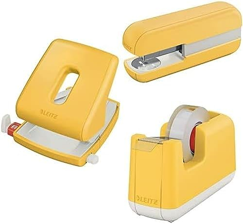 Leitz Locher, Heftgerät und Klebeband-Tischabroller, ideal für Home Office, Warmes Geld, Cosy-Serie