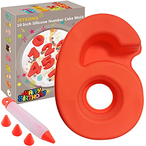 JETKONG 25,4 cm Silikon Zahlen Kuchenform DIY Backen Kuchenform mit Dekorierstift (Nummer 6/9, rot)