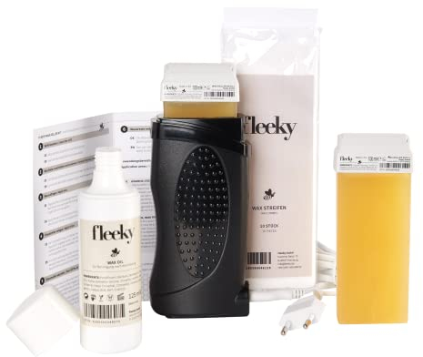 fleeky Roll-On warmwaxgerät set | Elektrischer Warmwachs Gerät | 125 ml Wax Oil | Wachspatronen Haarentfernung | Wax Heater | Wachspatronen Set mit Vliesstreifen | Effekt bis zu 28 Tage