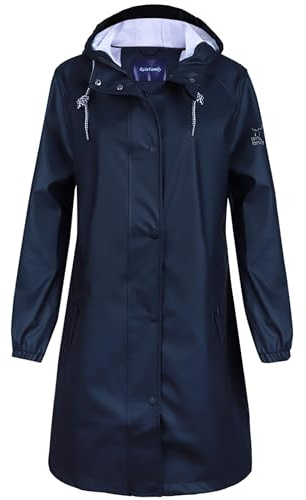 Peter Patter Damen Regenjacke Regenmantel Softshelljacke Friesennerz Parka PU Windbreaker mit Kapuze,schwarz, L
