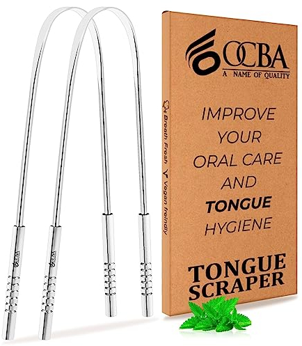 OCBA Gratte-langue pour la santé bucco-dentaire en argent naturel antirouille à utiliser après la brosse à dents pour une haleine fraîche (lot de 2)