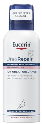 Eucerin UreaRepair 10% Urea Fußschaum 150 ml, regenerierende Fußpflege spendet 48 Stunden Feuchtigkeit, Feuchtigkeitscreme für trockene, rissige Füße mit Urea, Ceramiden und beruhigendem Duft