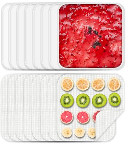8 Pcs Silicone Food Dehydrator-Trays with Edge, 8 Pcs Mesh Dryer Mats,Reusable Non Stick Silicone Dehydrator Sheets (11x 11in) for Liquids,Fruit Leather,Herbs,Meat and Yogurt