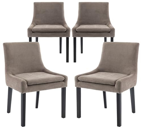 COLAMY Modern Dining Chairs Set of 4, Upholstered Corduroy Accent Side Leisure Chairs with Mid Back and Wood Legs for Living Room/Dining Room-Camel