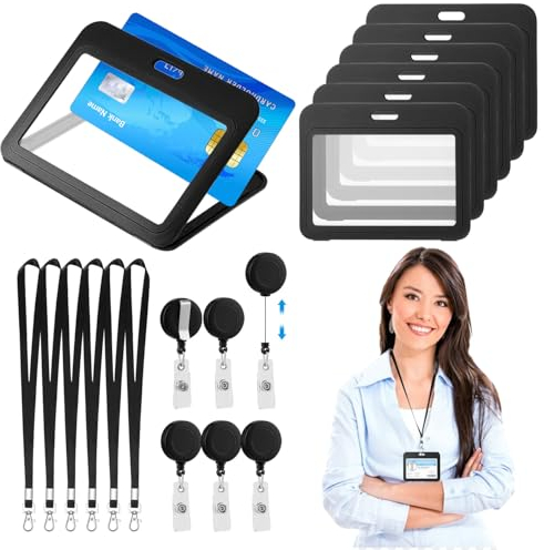 6 Stück Ausweishülle Ausweishülle mit Band Kartenhalter Ausweis Id Card Holder Durchsichtige Kartenhülle Ausweishalter mit Schlüsselband und Einziehbarer Schlüsselanhänger für Ausweisclip Kreditkarten