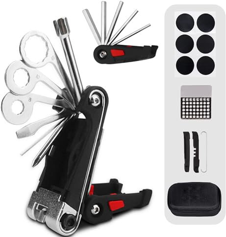 Multitool Fahrrad Werkzeugset Unterwegs: 19-in-1 Fahrrad Multitool Kompaktes Werkzeugtasche Fahrrad inklusive Fahrrad Flickset, Satteltasche