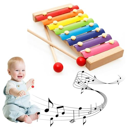 Xylophon,Glockenspiel,Xylophon für Kinder,Holz Musikinstrumente,mit 2 Schlägeln und bunten Klangplatten zum Spielen Einer Tonleiter