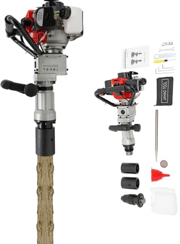 DAOHHFO Marteau de démolition à essence, professionnel, 1000 W, 2 temps, à essence, marteau-piquet, burineur + ensemble de fraises de pieux, brise-béton avec burin pointu et burin plat, professionnel