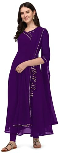 Estationeryhouse Women's Georgette Anarkali Kurta Kurti with Dupatta (Bottoms not included) (XL, Purple)