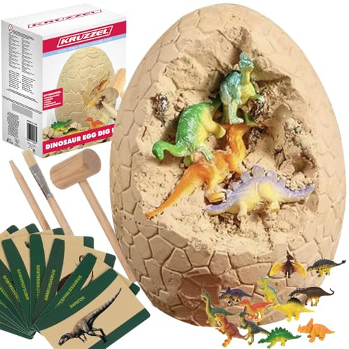KRUZZEL Set di scavi di dinosauro uovo per bambini con 12 figure dinosauro giocattoli archeologia 24981