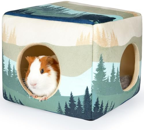 Hedgeink Maison pour Cochon d’Inde à Deux Entrées, Lit Lavable et Douillet pour Lapin, Cachette en Peluche pour Chinchilla, Hamster, Furet et Petits Animaux Chaud et Antidérapant