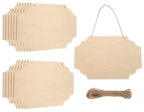 sourcing map Unfinished Hanging Wood Sign Blank with Ropes 9x6 Unfinished Wood Crafts Boards Wooden Plaques for Crafts DIY Painting Burning Carving Door Wall Decoration, Style 3, Pack of 12