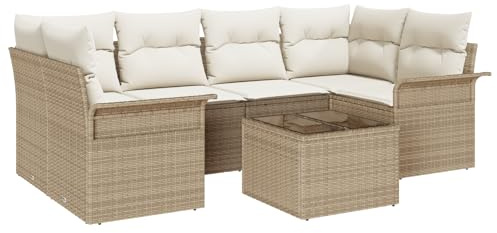 vidaXL Trädgårdsoffset 7 st Beige konstrotting
