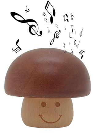 Pilipane Spieluhr aus Holz, Pilzform, handgekurbelt, Spieluhr, Vintage, dekoratives für Geburtstag, Weihnachten, natürliche Holzfarbe, 8,2 cm
