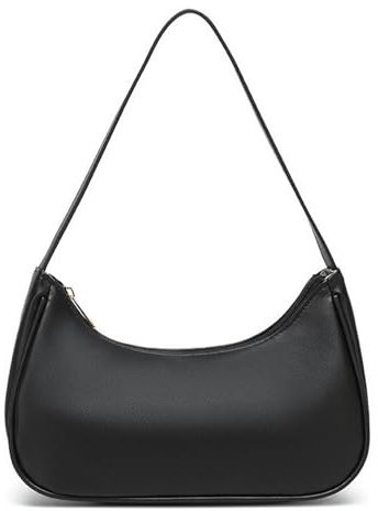CharmBurst Handtasche Damen Schwarz, Vegane Schultertasche Mit Reißverschluss, Retro Umhängetasche Aus Lederoptik, Clutch Bag Als Hochzeitsgeschenk Oder Party Tasche