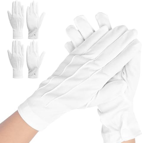 FENGRUI 2 Pair Reusable White Gloves Fancy Dress,Breathable and Soft Stitched White Gloves for Men and Women Handling Wedding Dress, Catering,Fancy Dress and Jewellery