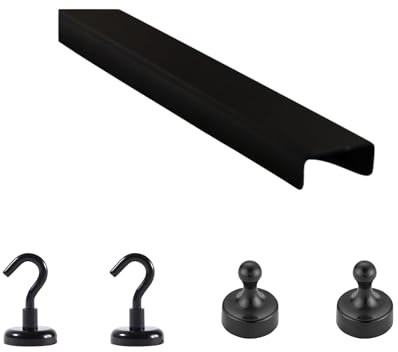 Väggorganisatör för akustiska paneler, krok, låda och hylla metall, hylla för akustiska paneler, lameller, väggpaneler, tillbehör för kontor, hall, kök, etc. (20 cm dekorationslist + magnetkrok +
