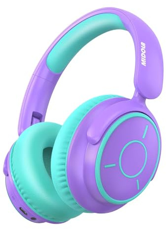 MIDOLA Auriculares para niños, Bluetooth 5.4, volumen inalámbrico, limitado, 85/94 dB, protección auditiva sobre la oreja, 68 horas de reproducción, plegables, con cable auxiliar, micrófono integrado