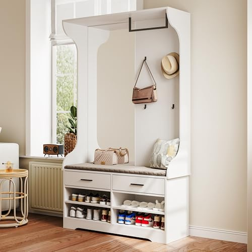 FCSQIU Garderobset mini, garderobset bestående av 1 skoskåp, 1 väggspegel och 1 garderobspanel hallgarderob, skobbänk, 2 lådor