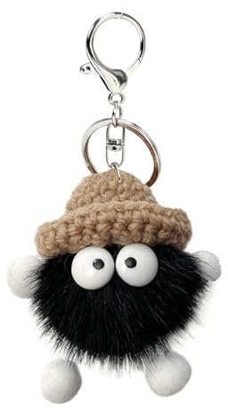 Noir Porte Clef Peluche, Pompon Porte Clés, Mignon Keychain, pour Sac à Dos, Voiture, Portefeuille