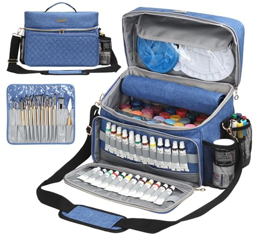 POCDUORG Borsa organizer per forniture artistiche con porta pennelli staccabile e divisorio - Custodia da trasporto per casa/viaggio/esterni, adatta per pennarelli, colori acrilici, tavolozze, secchi