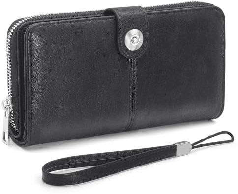 GOUNNU Carteras de Mujer Cuero PU Monedero Muje Grand con RFID Bloqueo Billeteras Larga Formato Mujer Cartera Cremallera Bolsillo Monederos Tarjetero y 10 Ranuras para Tarjetas Cartera Muje (Negra)