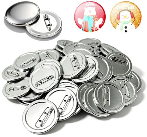 Nimblyne Lot de 100 badges en métal : 58 mm de protection contre la rouille avec coque en métal et film transparent, badges empty badges, ébauches de boutons en métal pour badges individuels