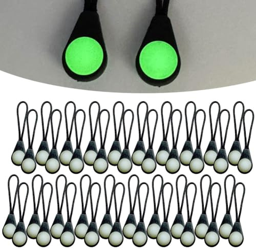 Vibsky Lot de 40 tirettes de fermeture éclair phosphorescentes en TPU pour sacs à dos, tentes, bagages, portefeuilles, chaussures, languettes fluorescentes pour fermeture éclair pour camping, nuit