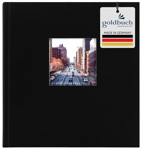 goldbuch 27 897 Bella Vista Fotoalbum mit Bildausschnitt Schwarz, Erinnerungsalbum im Format 30 x 31 cm, Foto Album 60 weiße Seiten mit Pergamin-Trennblättern, Fotobuch mit Leineneinband, Noir