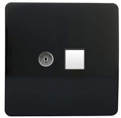 Trendi Artistic Modern Glossy Tactile TV Co-axial Socket + Telephone Socket Black ART-TLP+TVBL