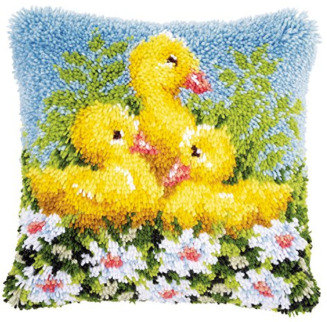 Vervaco PN-0153894 Knüpfkissen Enten Knüpfpackung zum Selbstknüpfen eines Kissens, Stramin, Weiß, 40 x 0, 30 cm