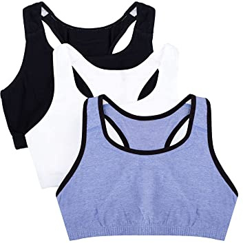 Fruit of the Loom Women's Built Up Tank Style Sports Bra Fashion Colors, Blue Gem with Black/White/Black-3 Pack, 34B (Pack of 3)