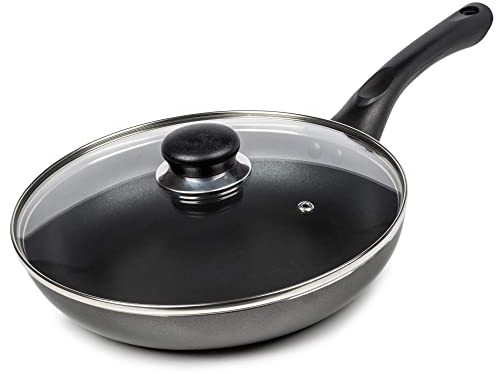 Premier Cookware Essentials Frying Pan with Lid - Non Stick Fry Pan with Glass Lid - Induction Suitable Saute - 28cm
