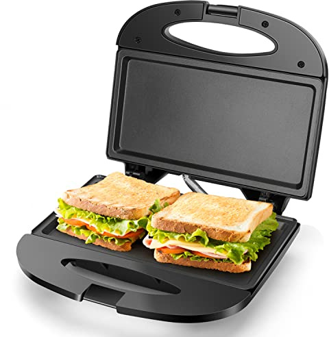 Aigostar Sandwich Maker with Non-stick Deep Grid Surface for Egg, Ham, Steaks Compact Electric Grill Tostadora de Pan Black, ETL Certificated, Roy