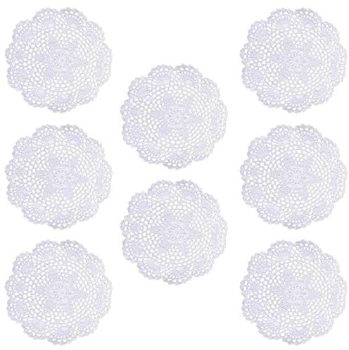 Phantomon 8 Inch Doilies Crochet Round Lace Doily Handmade Placemats 100% Cotton Floral Crocheted Coasters, Flower Design, Pack of 8 (White)
