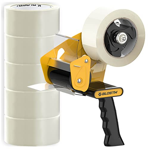 BLOSTM Abroller Paketband & 6 Rollen Klebeband Klar - 48mm x 66mm, Paketklebeband Abroller für Umzug, Versiegeln von Paketboxen
