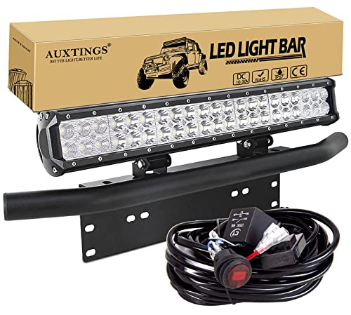 AUXTINGS 50 cm 126W Spot Travail de faisceau d'entraînement avec plaque d'immatriculation Support de montage 12V Câblage Harnais Kit Rocker Commutateur Power Relais Puissance Fusible